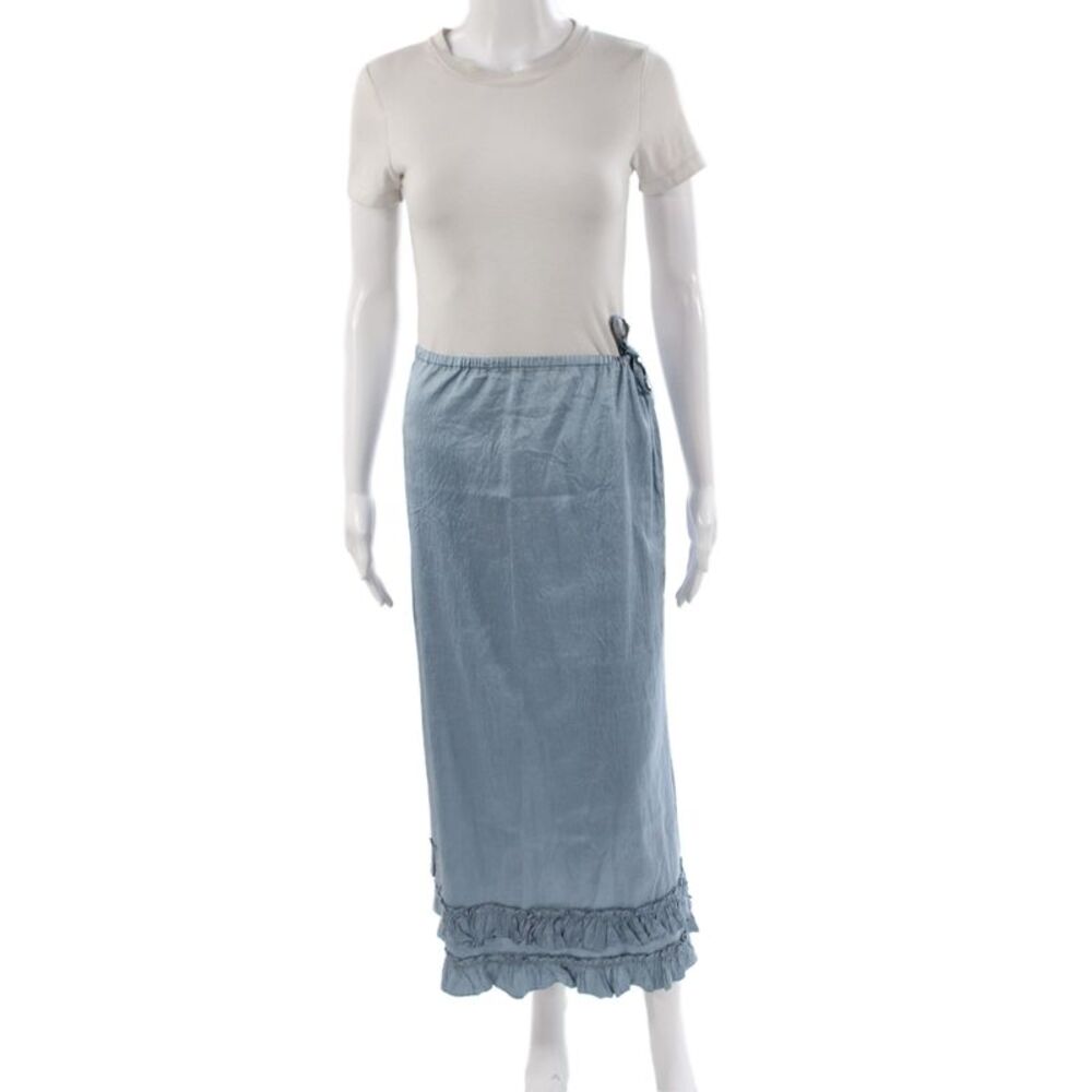 Calypso Christiane Celle Women Maxi Silk Bohemian Blue Skirt Long Size S